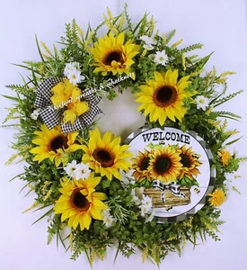 SUNFLOWER WREATH, WELCOME WREATH, EVERYDAY WREATH, SPRING, SUMMER, FRONT DOOR - Picture 1 of 2