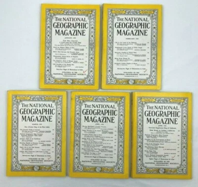 National Geographic Mags 1954, Lot of 5, Jan/Feb/March/Apr/June, VG to Good - Image 1 of 4