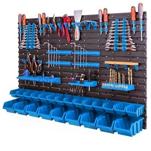 Werkzeugwand Wandregal für Werkzeuge 115x78cm 23 Stapelboxen Werkzeughalter Blau - Bild 1 von 10