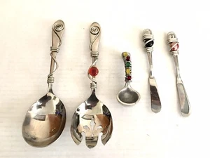 LOT OF 5 VINTAGE FLATWARE ART BEADED SILVERWARE - Picture 1 of 21