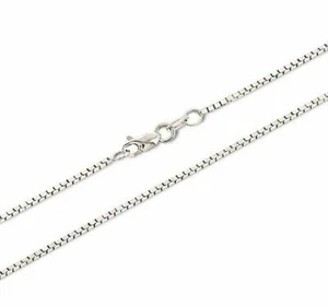 14K White Gold Solid Box Chain Necklace 1mm wide Lobster Claw 16 18 20 22 24" - Picture 1 of 7