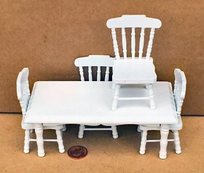 Dolls House Table And 4 Chairs White Painted 1:12 Scale Miniature 1506 tumdee - Image 1 of 4