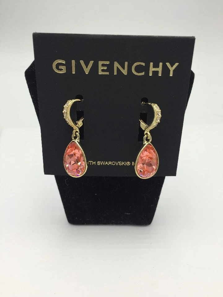 Givenchy Gold Tone Faceted Peach Crystal Teardrop Drop Earrings