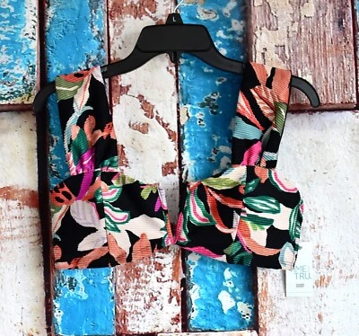 Top de bikini Time and Tru para mujer correa ancha cable en V GRANDE negro rico NUEVO Foto 1 de 4