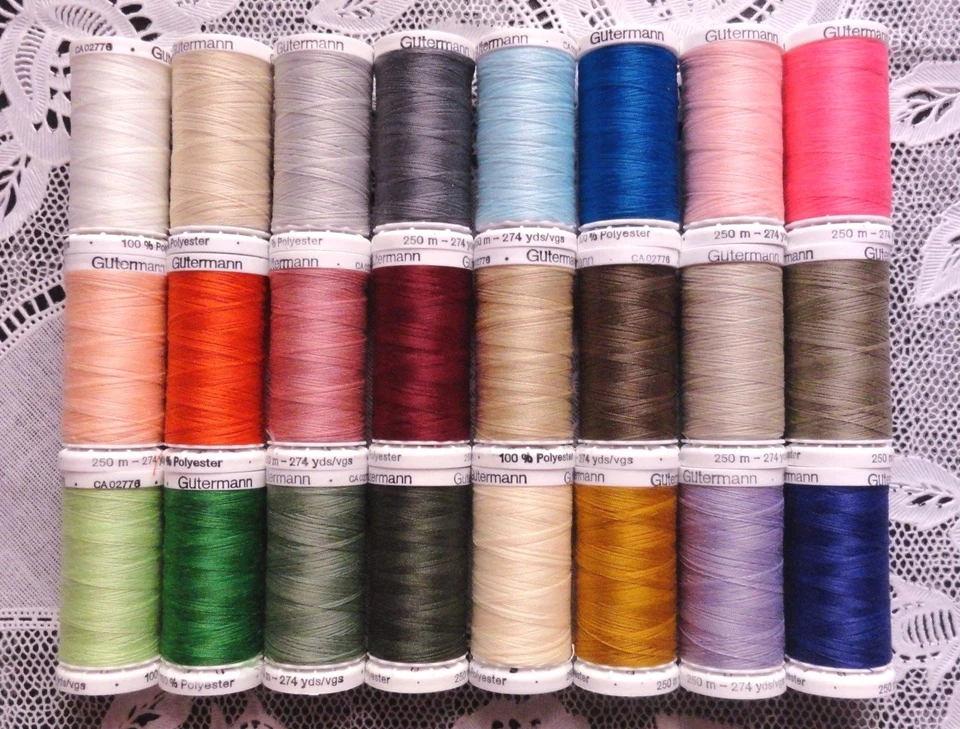 24 BIG different colors GUTERMANN 100% polyester sew-all thread 274 yard Spools - Image 1 of 1