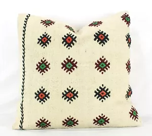 Funda Almohada Decorativa Hecha a Mano Turca Kilim 20x20 Blanco Kilim Sofá Cojín - Imagen 1 de 9