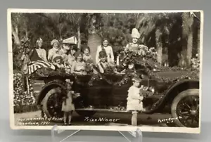 1921 TOURNAMENT OF ROSES Pasadena RPPC Postcard "Prize Winner" Parade Car - Picture 1 of 5