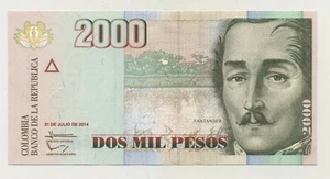 Colombia 2000 Pesos 31-7-2014 Pick 457.z UNC Uncirculated Banknote - Picture 1 of 2