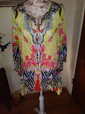 Top túnica transparente artística Mushka de Sienna Rose linda talla pequeña, manga campana. Foto 1 de 4