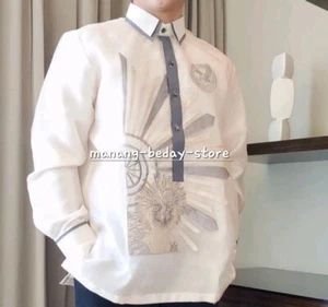 Modern BARONG for Men Eagle Sun GREY Embroidered (2XL) - Picture 1 of 8