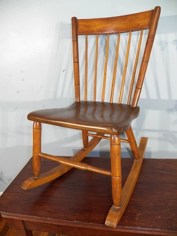 Antique WINDSOR Rocking CHAIR Bamboo turnings Maple, Hickory & Poplar Nursing Cover