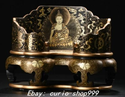 Laca de madera de la antigua dinastía de 11" oro Prajnaparamita corazón sutra asiento de Buda Foto 1 de 4