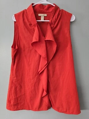 Banana Republic Sleeveless Blouse Tank Top Poppy Red Ruffle Front Size Large - Image 1 of 4