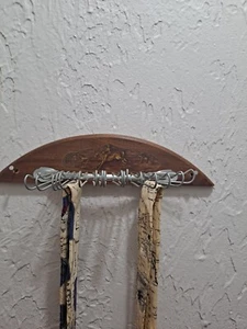 Vtg Wood Tie Belt Rack Jewelry Display Breaking A Horse Wall Mounted Holder - Picture 1 of 16