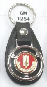 Black OLDSMOBILE Badge 1284 Mini Steering Wheel Black Leather Key Ring - Picture 1 of 5