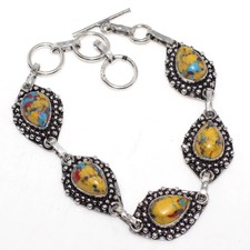 Silver Plated Bracelet 8" Gw H14939 Mosaic Jasper 925 Sterling