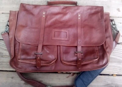 Maletín mensajero de cuero sobre rojo bolso de hombro para computadora portátil Foto 1 de 4