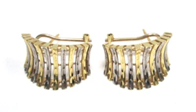 L@@K! Unique 18k Solid real Yellow/White Gold Huggies  MUST SEE EARRINGS! - WOW - Image 1 of 4