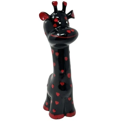 Jarrón con soporte para cepillo de dientes de cerámica corazones rojos jirafa negra Foto 1 de 4