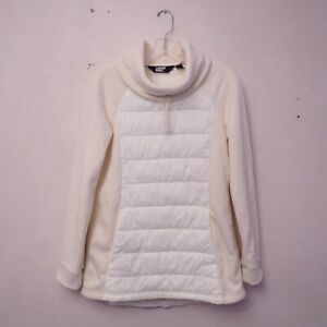 New LANDS'END Off-White Fleece/Nylon Quilted Part Pocket Pullover Jacket Size XS