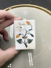 Vintage Marble Pietra Dura Trinket Box w/Semi Precious Inlay Floral Design 2.5”