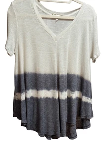 Eri + Ali by Anthropologie Blue Ivory Tie-Dye Stretchy Knit Top Sz S Boho Casual - Picture 1 of 8