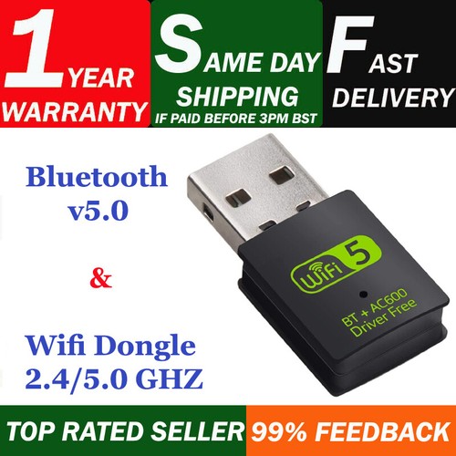 USB WiFi & Bluetooth Adapter 2 IN 1, 600Mbps D-Band 2.4/5Ghz Wifi + Bluetooth V5