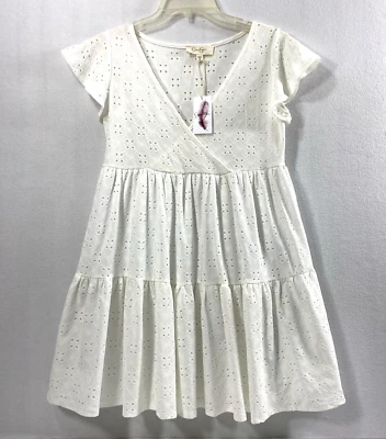 Jennifer Simpson Dress Womens Medium Ivory White Eyelet Knit Cottagecore - Image 1 of 4