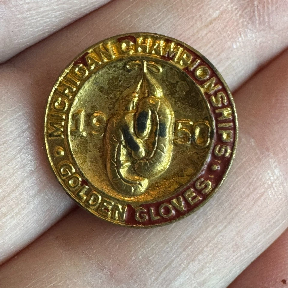Vintage 1950 Michigan Championships Golden Gloves Boxing Lapel Pin - Image 1 of 4