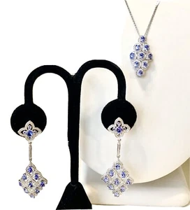 Juego de collar aretes colgantes cascada racimo de tanzanita rodio de plata de ley - Imagen 1 de 12