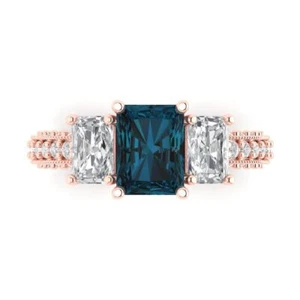 3.61 ct Emerald Cut Topaz Gemstone Three-Stone Ring with Accents Rose Gold - Picture 1 of 15