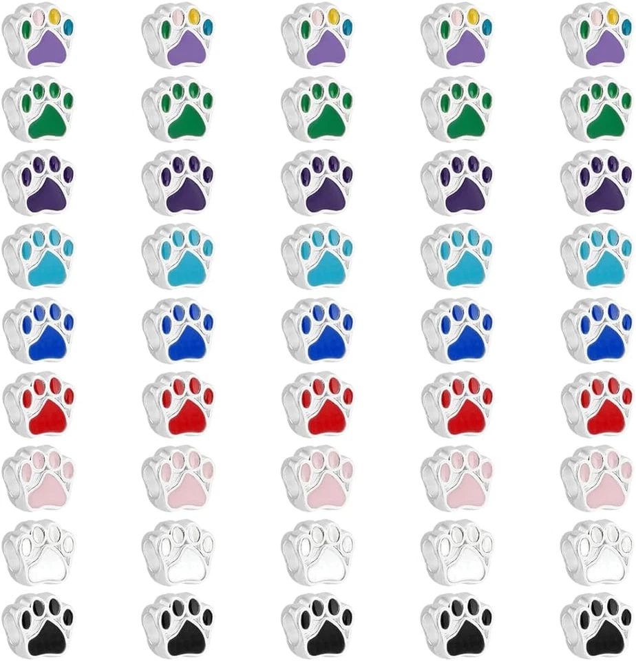 Alrededor de 45 piezas cuentas para patas de perro 9 colores huella animal dijes aleación esmalte europeo Foto 1 de 4