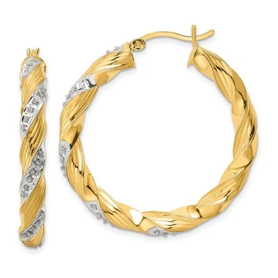 Sterling Silver 18K Gold-plated Diamond Twisted Hoop Earrings - Image 1 of 4