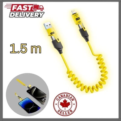 4 in 1 65W Spring Short Data Cable 6A USB Type C Spring Telescopic Quick Charger - Image 1 of 4