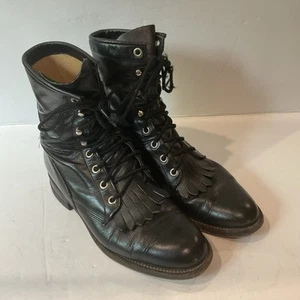 Justin L0506 Black Leather Lace-Up Roper Boots  Size Women's 6b - Picture 1 of 6