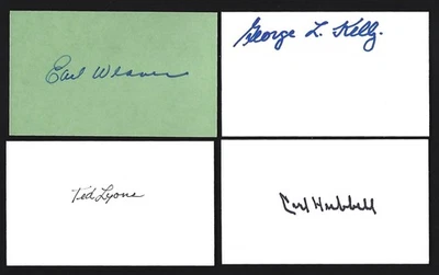 Lot of 4 Autographed HOF 3 x 5 Index Cards – Weaver, Lyons, Hubbell, Kelly - Image 1 of 4
