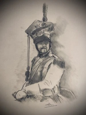 Trompetista Lancer polaco - Guerras napoleónicas - Boceto militar firmado por artista Foto 1 de 3