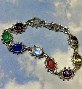 Nicky Butler Sterling Silver GARNET AMETHYST CITRINE MOONSTONE Tennis Bracelet - Picture 1 of 2