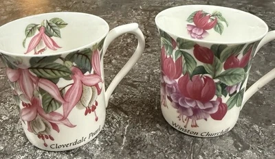 Queens Fine Bone China Flower Mugs X 2 Cloverdale Pearl, Winston Churchill - Image 1 of 4