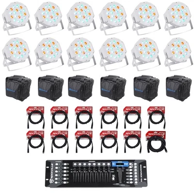 (12) Rockville RockPAR50 WHT Wash Lights+192 Ch DMX Controller+Cables+Bags - Image 1 of 4