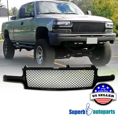Fits 99-02 Silverado 2000-2006 Tahoe Suburban Glossy Black Honeycomb Mesh Grille - Изображение 1 из 4