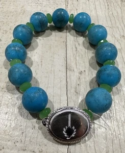Navy Blue & Silver Turquoise Beaded Bracelet Sterling Silver 925 - Picture 1 of 7