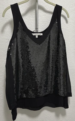 Top TRINA TURK Negro Lentejuelas Cuello en V Sin Mangas 2 Capas Seda/Poliéster Talla L Nuevo sin Etiquetas Foto 1 de 4
