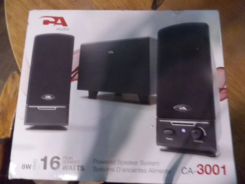 Cyber Acoustics CA-3000 powered 3pc SPEAKER SYSTEM 2.1  NEW! 8W RMS - 16W peak - Image 1 of 3