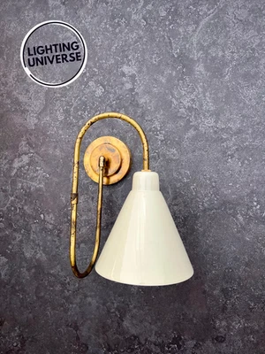 Aplique de pared de latón envejecido: pantalla de cono crema, lámpara de noche enchufable regalo de Halloween Foto 1 de 4