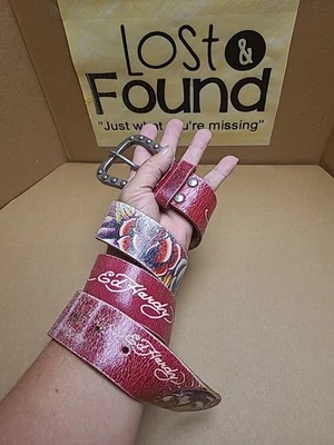 Cinturón de cuero vintage Ed Hardy para mujer hecho a mano talla mediana usado 37 pulgadas Foto 1 de 4