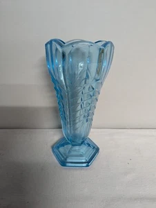Bagley Art Deco Chevron Vase In Aqua - Picture 1 of 4