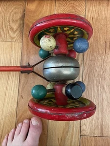 Vintage / Antique Gong Pull Push Children’s Toy With Working Bell  - Picture 1 of 6