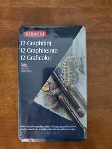 Derwent Graphitint Water soluble tinted graphite -New 12 pencils in metal tin.