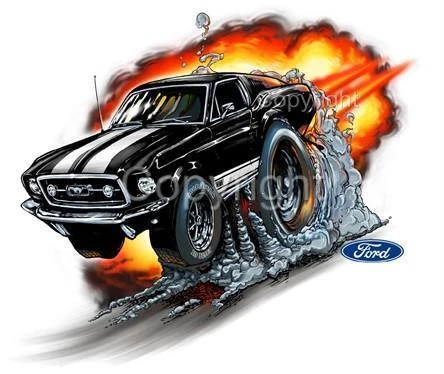 1967 Ford Mustang GT Fastback Muscle Car Cartoon Tshirt #7306 Cartoontees NWT - Image 1 of 1